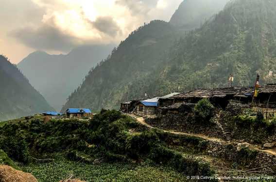 Bihi village is at the east end of Nubri Valley. At only 2000m, it has a temperate climate, allowing a rich selection of crops to grow. However, because of the steep slopes surrounding the village, there is little arable land.
 
